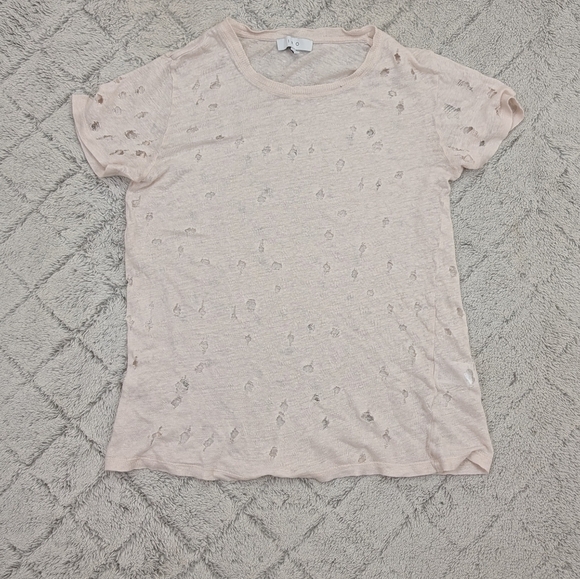 IRO Shirt Womens XS White Cream Clay Tee Distressed Slub Linen Urban Chic - Picture 1 of 7